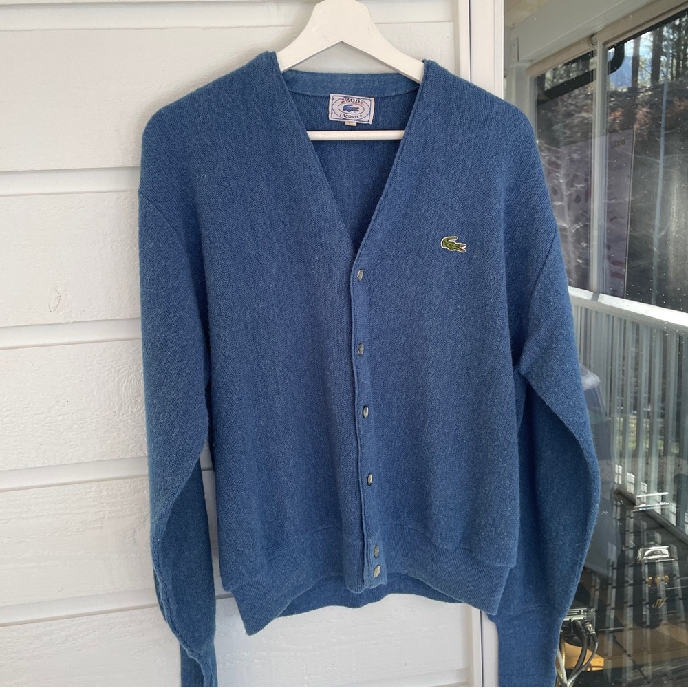 IZOD Lacoste VINTAGE Men's Blue Cardigan Sweater Large